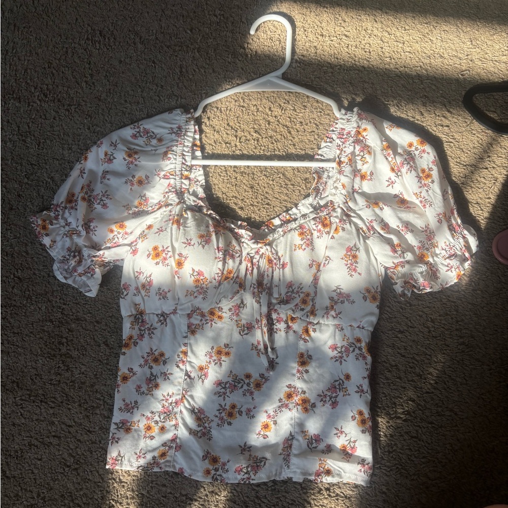 Floral White Tee With Pads